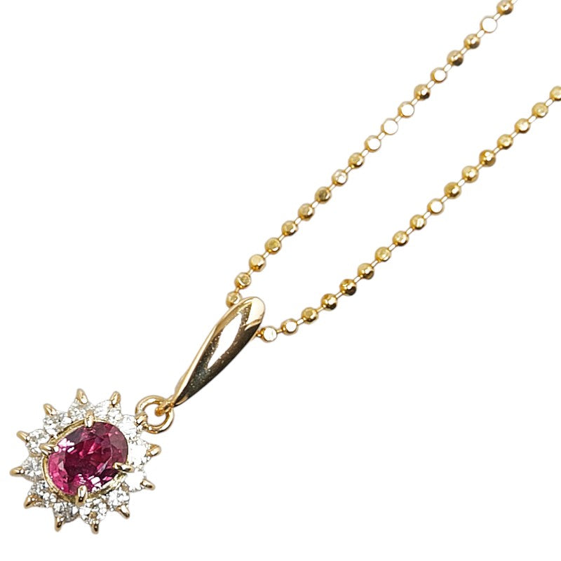 K18YG Yellow Gold Ruby 0.31ct Diamond 0.16ct Necklace in Excellent Condition