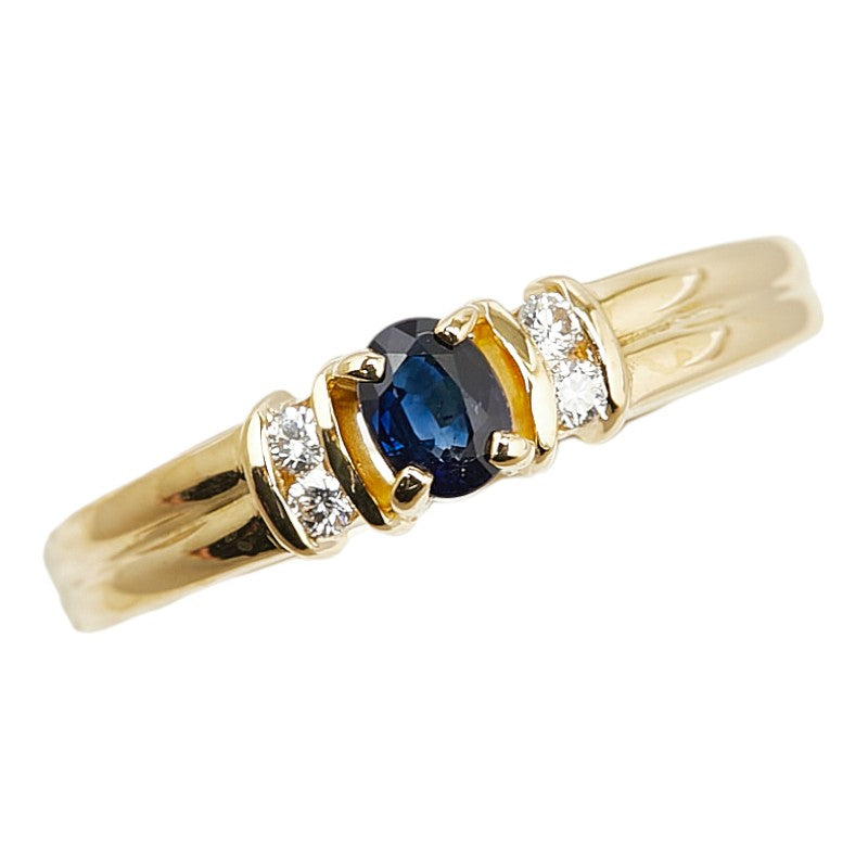 K18YG Yellow Gold Sapphire 0.26ct Diamond 0.06ct Ring in Excellent Condition