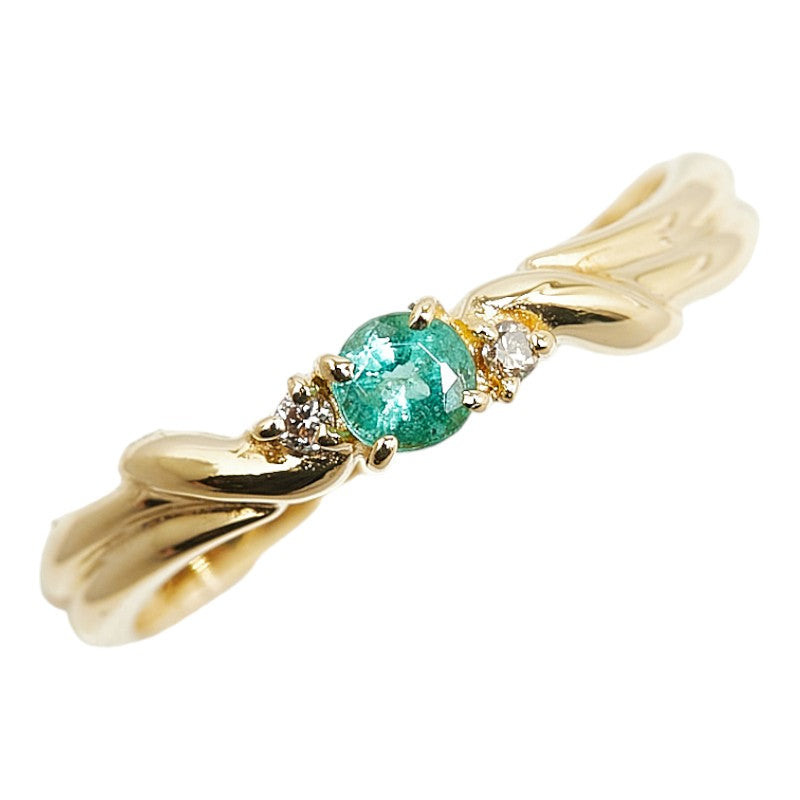 K18YG Yellow Gold Emerald Diamond Ring in Great Condition