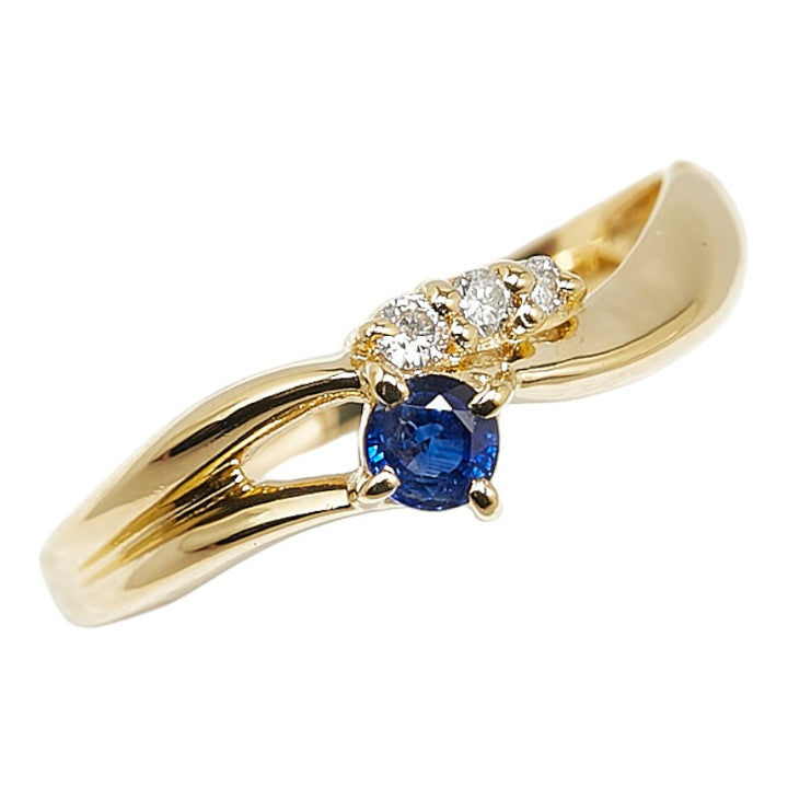 K18YG Yellow Gold Sapphire Diamond Ring 6.5 in Great Condition