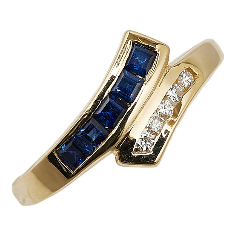 K18YG Yellow Gold Sapphire 0.3ct Diamond 0.05ct Ring