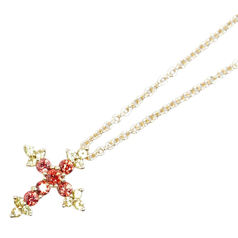 K18YG Yellow Gold Orange & Yellow Sapphire Cross Necklace in Excellent Condition