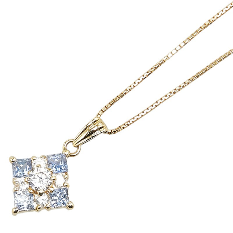 K18YG Yellow Gold Sapphire Zirconia Necklace in Great Condition