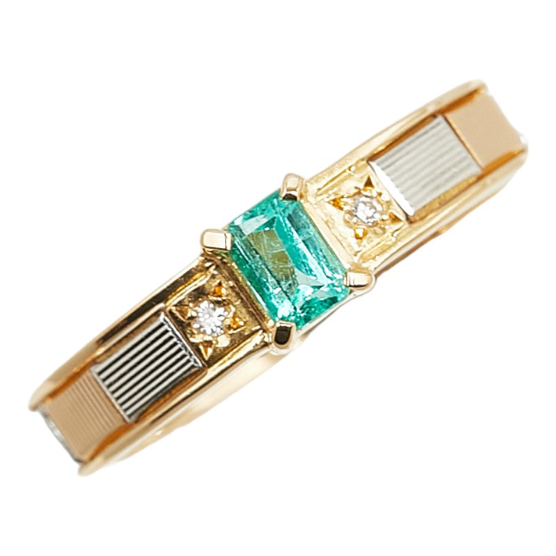 Pt900 Platinum K18YG Yellow Gold Emerald Diamond Ring in Excellent Condition