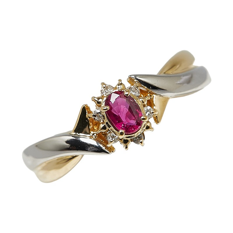 Pt900 Platinum K18YG Yellow Gold Ruby 0.24ct Diamond 0.04ct Ring in Excellent Condition