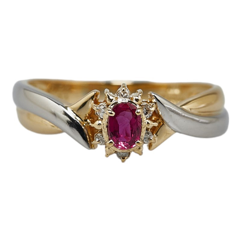 Pt900 Platinum K18YG Yellow Gold Ruby 0.24ct Diamond 0.04ct Ring in Excellent Condition