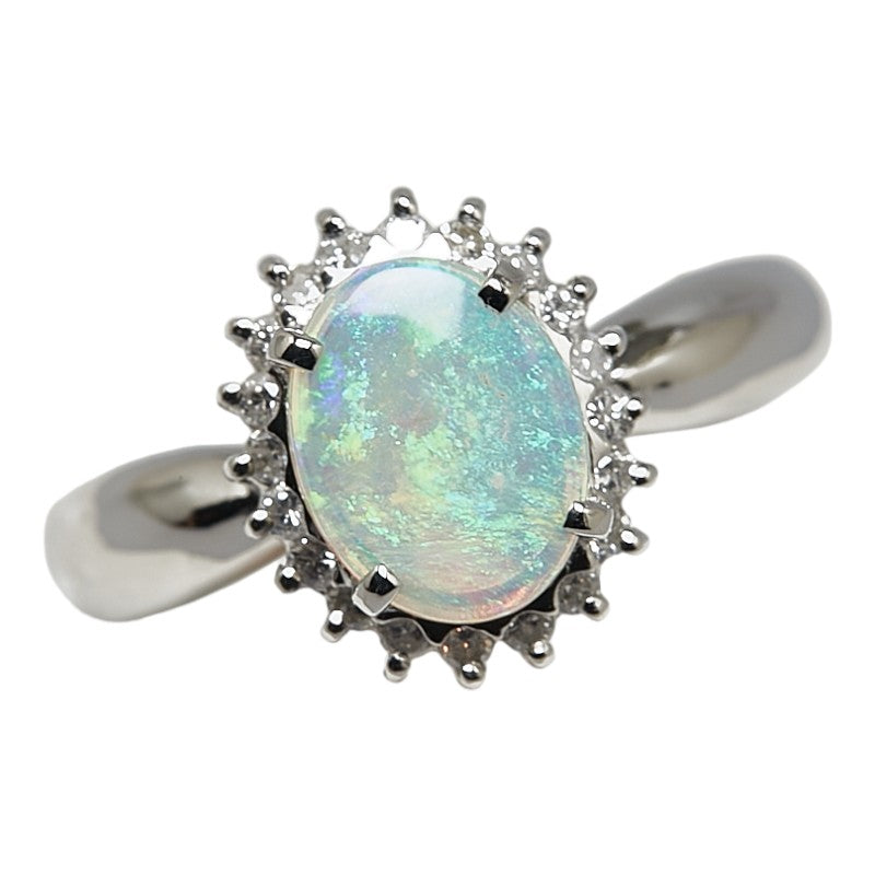 Pt900 Platinum Opal Ring 0.72ct Opal 0.23ct Diamond Size 14.5 in Great Condition