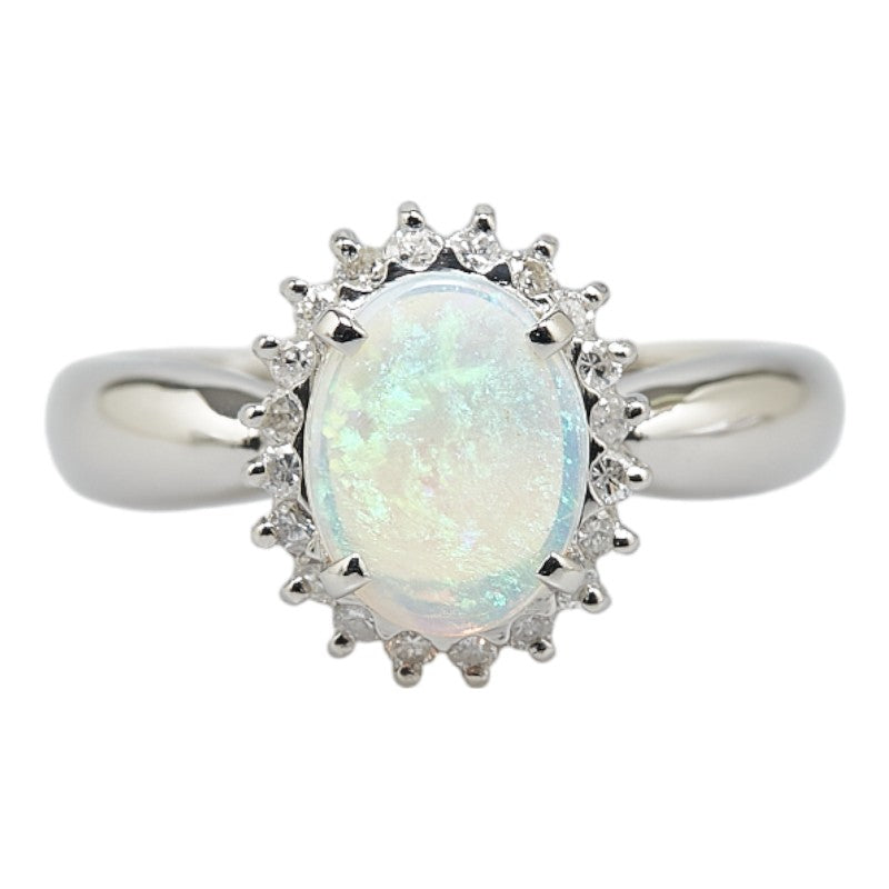 Pt900 Platinum Opal Ring 0.72ct Opal 0.23ct Diamond Size 14.5 in Great Condition