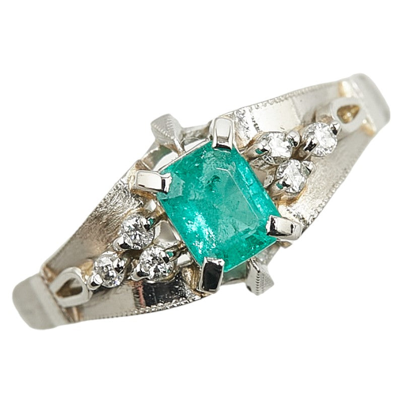 Pt900 Platinum Emerald 0.45ct Diamond 0.11ct Ring