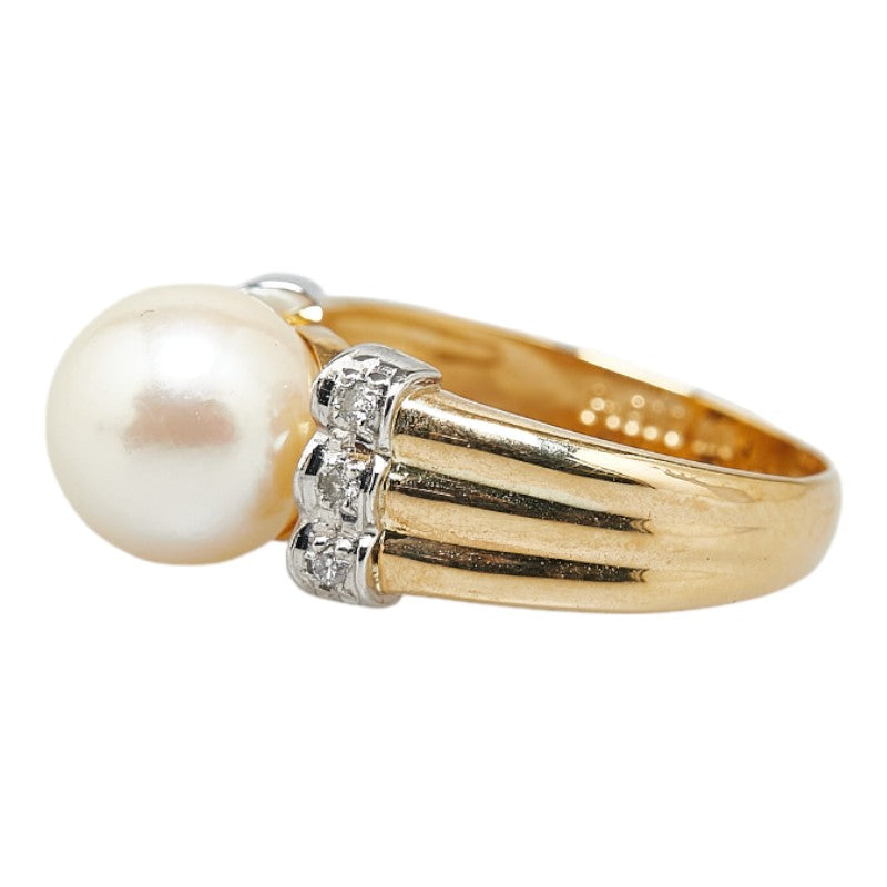 Pt900 Platinum K18YG Yellow Gold Pearl 8.3mm Diamond 0.05ct Ring in Excellent Condition