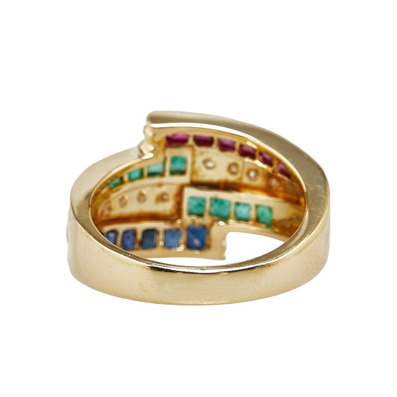 K18YG Yellow Gold Emerald Diamond Ruby Sapphire Ring