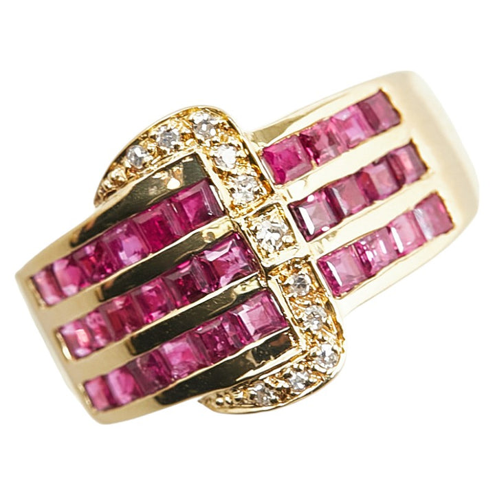 K18YG Yellow Gold Ruby 1.60ct Diamond 0.06ct Ring