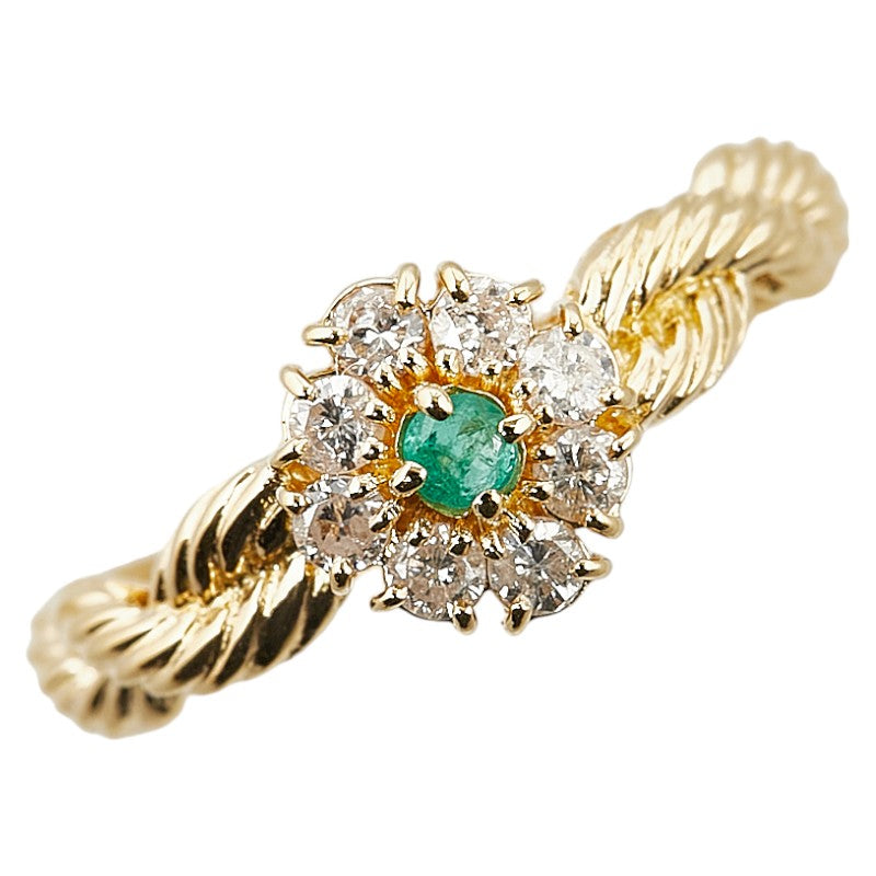 K18YG Yellow Gold Emerald Diamond 0.27ct Ring in Great Condition