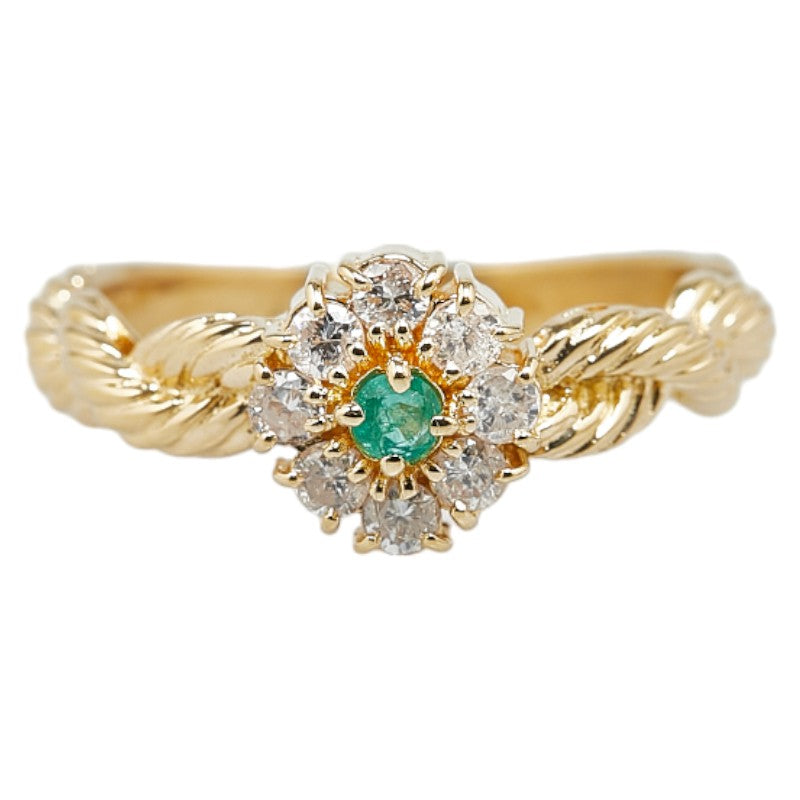 K18YG Yellow Gold Emerald Diamond 0.27ct Ring in Great Condition