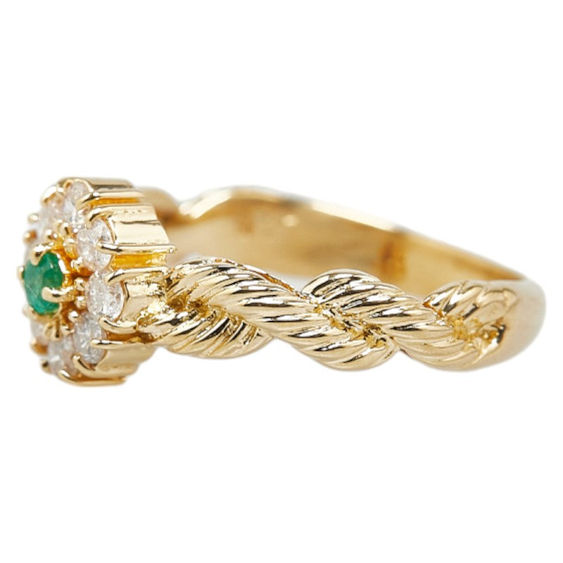 K18YG Yellow Gold Emerald Diamond 0.27ct Ring in Great Condition