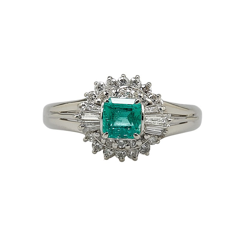 Pt850 Platinum Emerald 0.38ct Diamond 0.34ct Ring in Excellent Condition