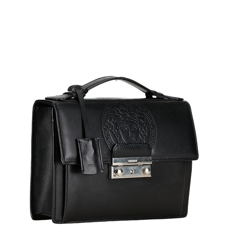 Versace Medusa Embossed Leather Bag Leather Handbag in Good condition