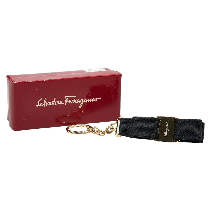 Salvatore Ferragamo Vara Ribbon Canvas Keyring Keychain in Very Good Condition