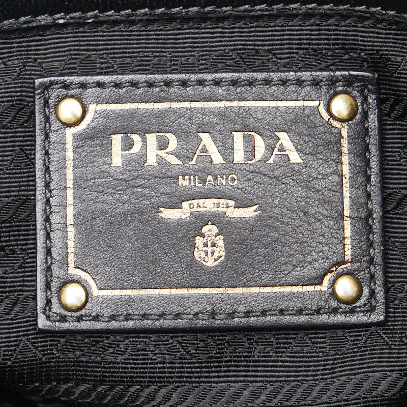 Prada Nylon Triangle Logo Plate 2WAY Handbag Black Gold in Fair Condition