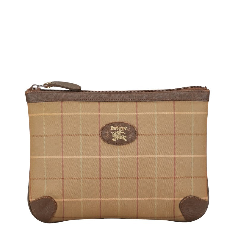 Burberry Check Shadow Horse Canvas Leather Pouch