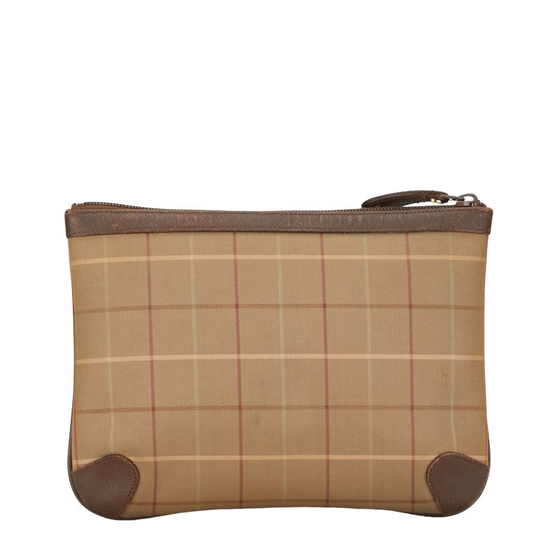 Burberry Check Shadow Horse Canvas Leather Pouch in Very Good Condition