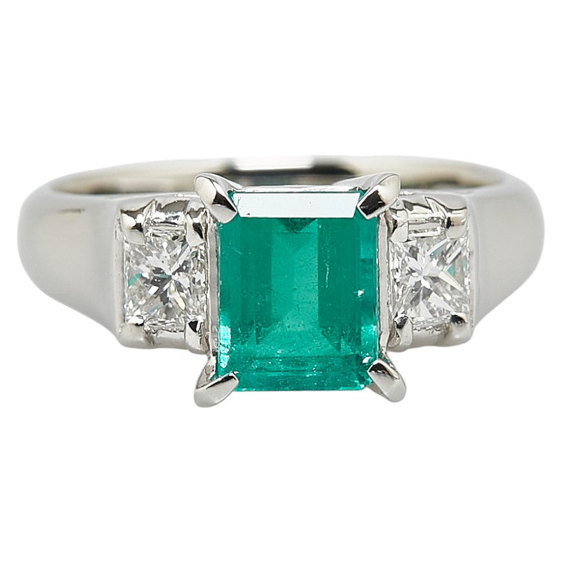 Pt900 Platinum Emerald 1.39ct Diamond 0.46ct Ring in Excellent Condition