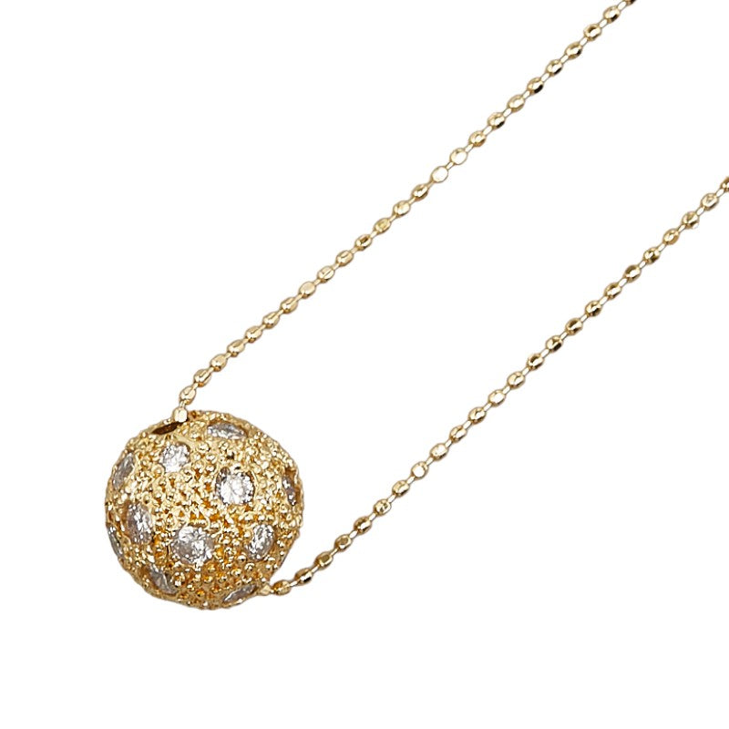 K18YG Yellow Gold Diamond Ball Pendant Necklace in Very Good Condition