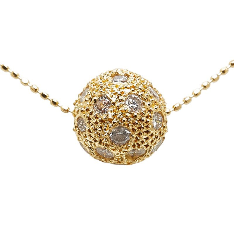 K18YG Yellow Gold Diamond Ball Pendant Necklace in Very Good Condition