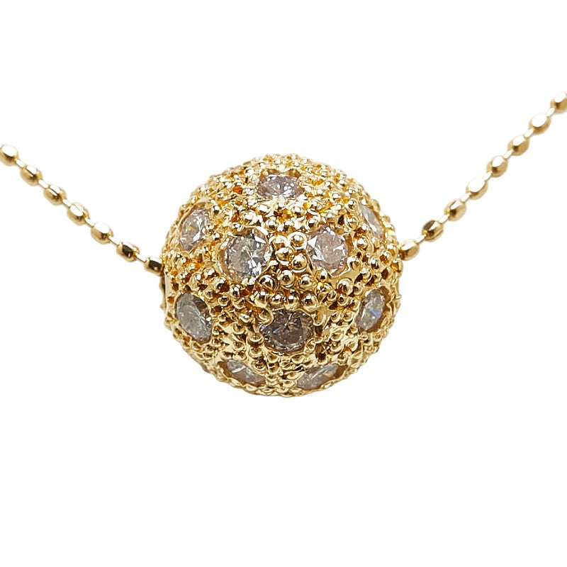 K18YG Yellow Gold Diamond Ball Pendant Necklace in Very Good Condition