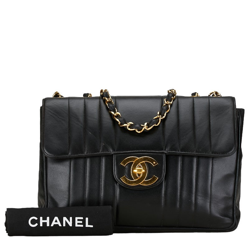 Chanel Mademoiselle Coco Mark Double Flap Chain Shoulder Bag Black Lambskin in Very Good Condition