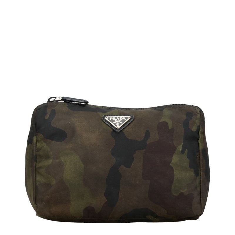 Prada Nylon Camouflage Pouch with Triangle Logo Plate in Very Good Condition