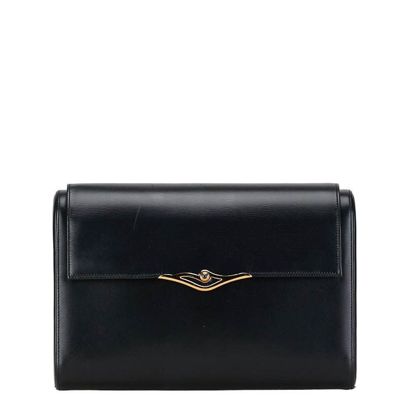 Cartier Leather Sapphire Line Clutch Bag Black Gold in Very Good Condition