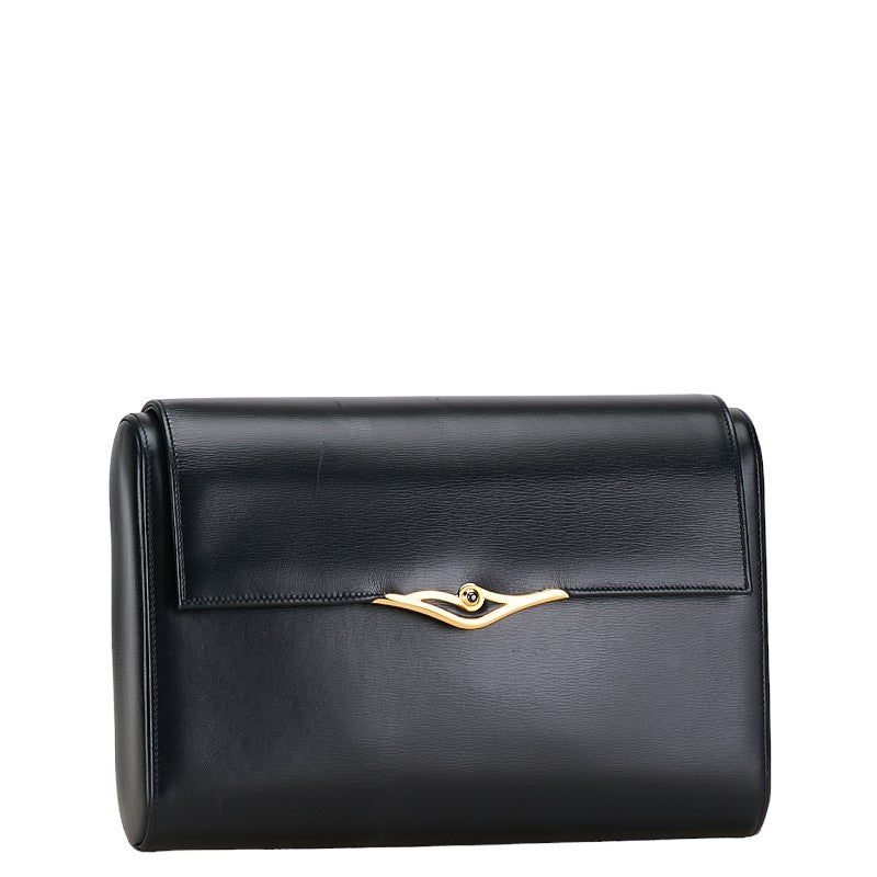 Cartier Leather Sapphire Line Clutch Bag Black Gold in Very Good Condition