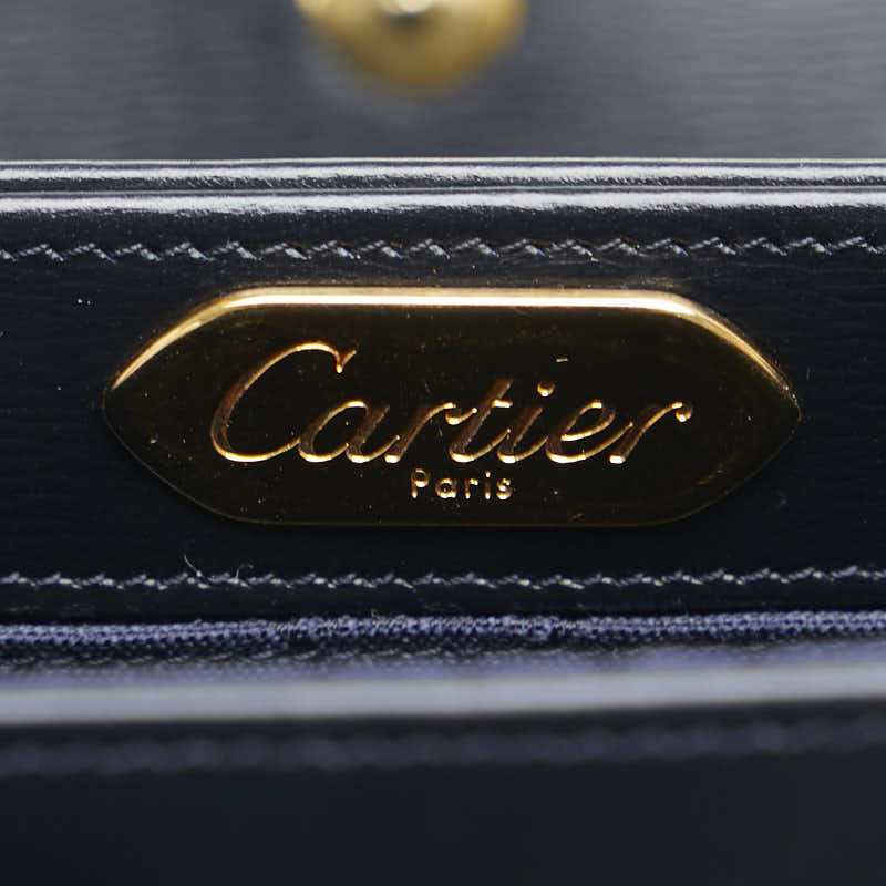 Cartier Leather Sapphire Line Clutch Bag Black Gold in Very Good Condition