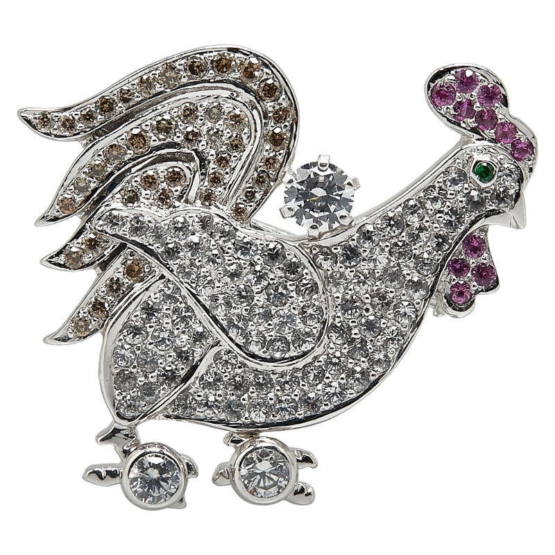 K18 Gold Diamond Sapphire Cubic Zirconia Garnet Rooster Brooch