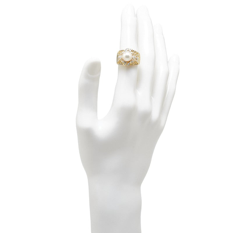 K18YG Yellow Gold Akoya Pearl 8.2mm Diamond 0.18ct Ring