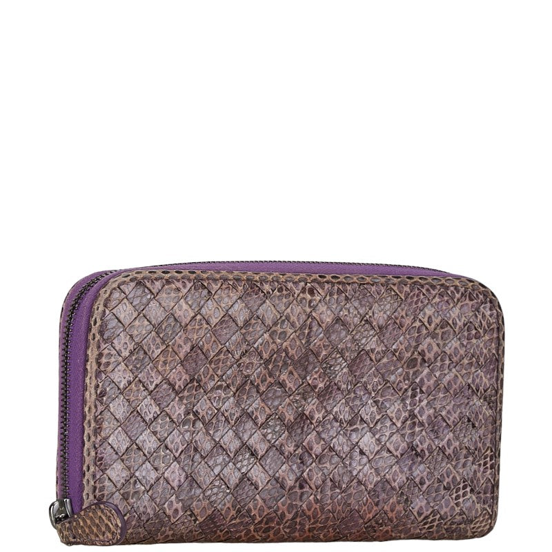 Bottega Veneta Intrecciato Python Zip-Around Wallet in Very Good Condition