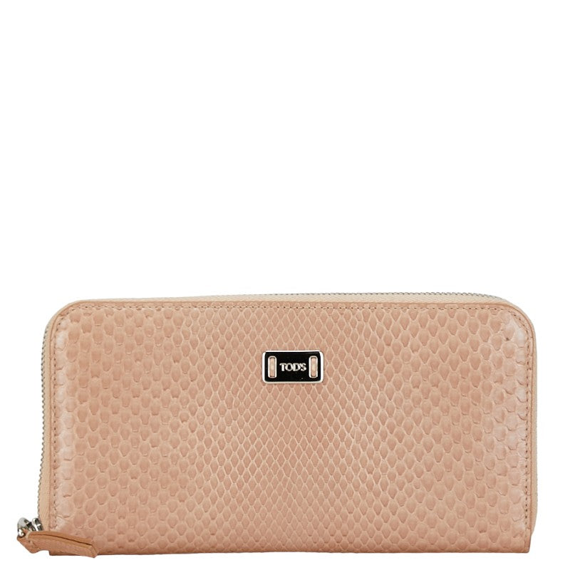 Tod's Python Round Zipper Long Wallet Beige