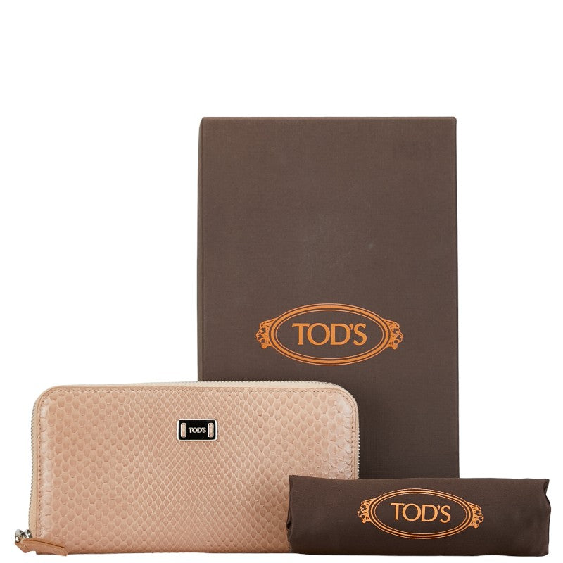 Tod's Python Round Zipper Long Wallet Beige in Very Good Condition