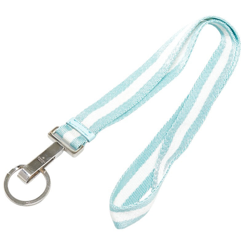 Gucci Metal Canvas Keyring Silver Light Blue White