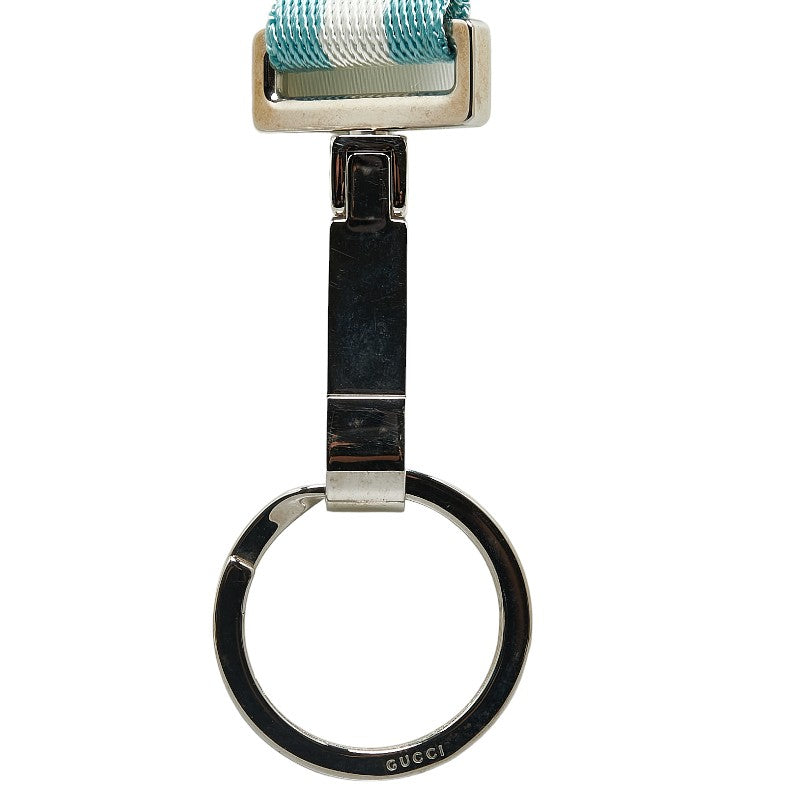 Gucci Metal Canvas Keyring Silver Light Blue White in Very Good Condition