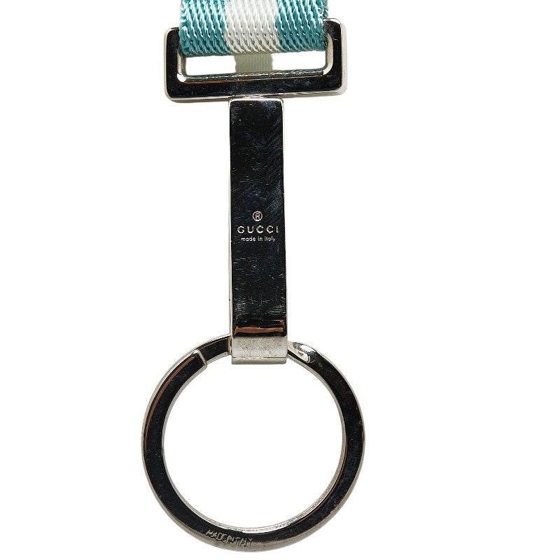 Gucci Metal Canvas Keyring Silver Light Blue White in Very Good Condition