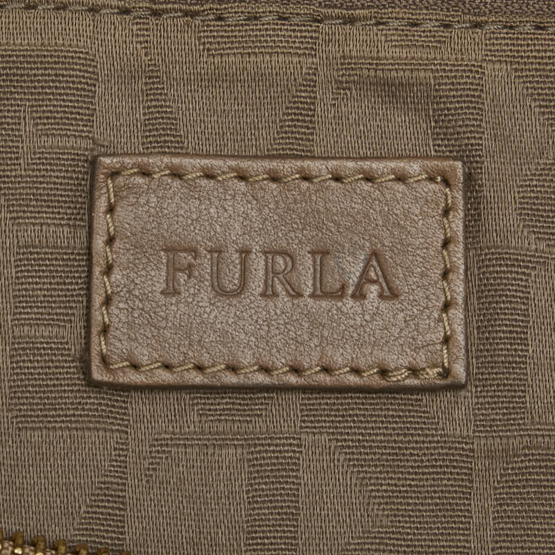 Furla Canvas Leather 2WAY Handbag Beige Brown in Good Condition