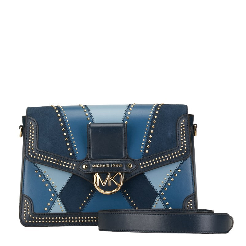 Michael Kors Leather Studded Shoulder Bag Blue in Very Good Condition