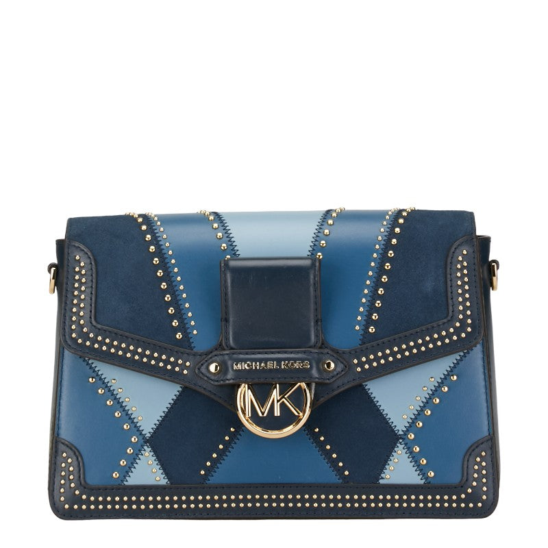 Michael Kors Leather Studded Shoulder Bag Blue in Very Good Condition