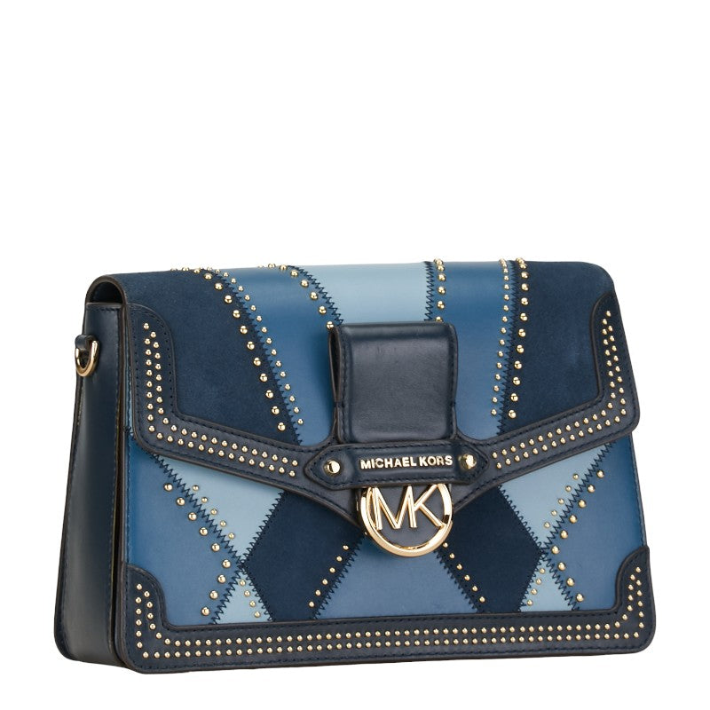 Michael Kors Leather Studded Shoulder Bag Blue in Very Good Condition