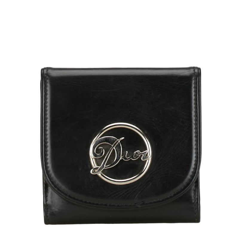 Dior Logo Leather Tri-fold Wallet Black