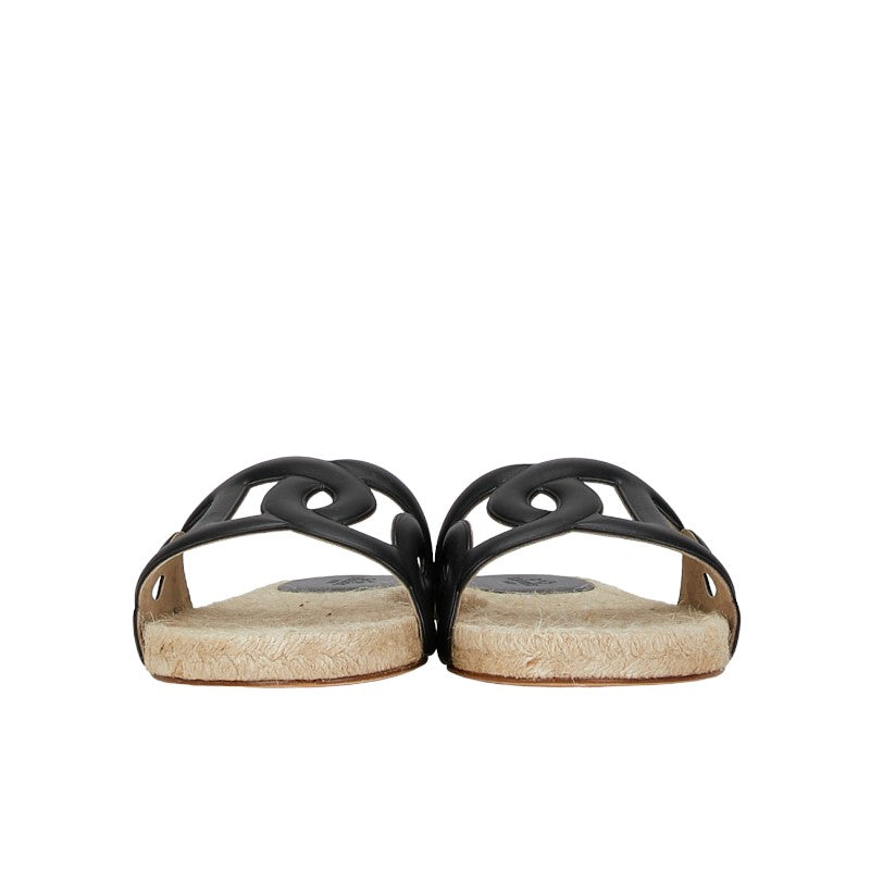 Hermes Espadrille Sandals Black Leather