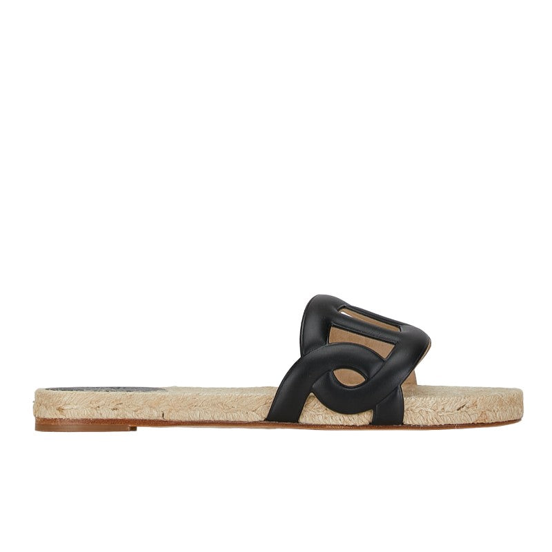 Hermes Espadrille Sandals Black Leather