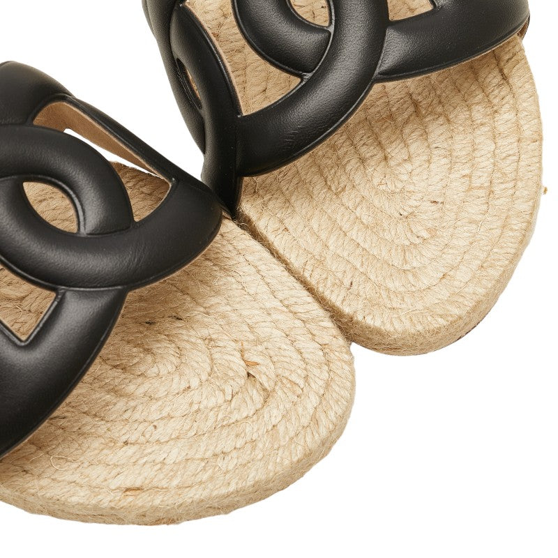 Hermes Espadrille Sandals Black Leather